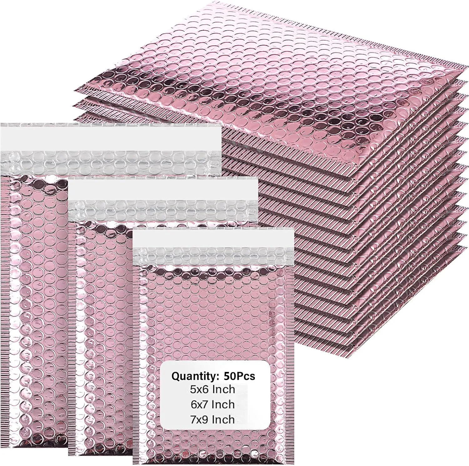 50 unids/lote de sobres de burbujas metálicos de oro rosa, bolsas acolchadas de papel de aluminio, bolsas postales aluminizadas, embalaje de regalo, sobres de envío acolchados