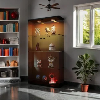 Vitrina de cristal Framel, vitrina de curiosidades con luces LED y cerradura, 2 puertas de pie de instalación rápida
