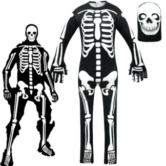Disfraces de fiesta de Carnaval para niños, pelele de una pieza de manga larga con calavera explosiva para niñas, disfraz de Halloween, tocado luminoso, ropa para niños