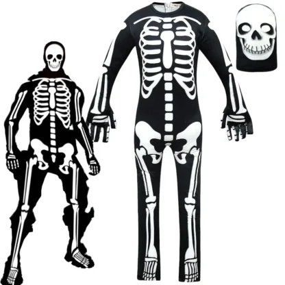 Disfraces de fiesta de Carnaval para niños, pelele de una pieza de manga larga con calavera explosiva para niñas, disfraz de Halloween, tocado luminoso, ropa para niños