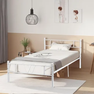 Plataforma de metal con marco de cama doble con cabecera y pie de cama/almacenamiento debajo de la cama de 11 H/soporte firme y estructura fácil de configurar,