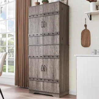 Gabinete de despensa de cocina de granja alto de 72"" con organizador de puerta y estantes ajustables, armario de almacenamiento de madera con cajón y