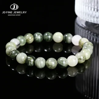 JD-pulsera de cuentas redondas de jaspe verde de piedra Natural para hombre y mujer, brazalete elástico de un solo círculo, regalo de joyería de equilibrio de Yoga