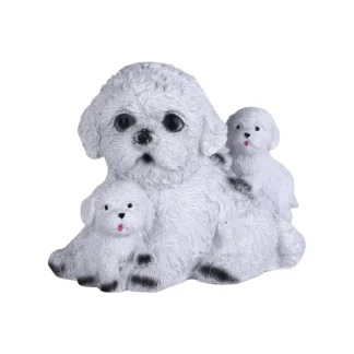 Mini estatuilla de perro de peluche, creativa y bonita para dormitorio, mesa de comedor, escritorio, sala de estar, artesanías y adornos de resina, perro pequeño blanco