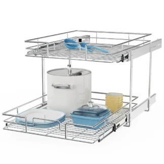 Organizador de gabinete extraíble individual (20 pulgadas de ancho x 21 pulgadas de profundidad), organizador de Spice Ra de 2 niveles para gabinete, estante de despensa con cajón deslizante