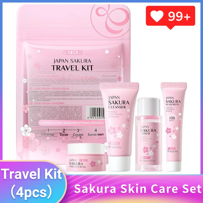 Sakura-Juego de cuidado de la piel, limpiador facial, suero, tóner, protector solar, crema facial, cuidado de la piel de belleza para mujeres, regalos, Kit de viaje de rutina