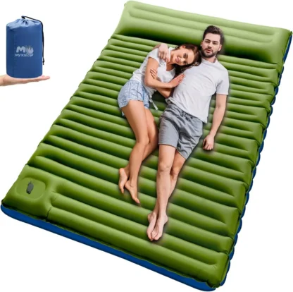 Colchoneta doble para dormir para acampar, colchoneta para dormir para acampar para 2 personas extragruesa de 6" con almohada, bomba de pie incorporada, colchoneta inflable