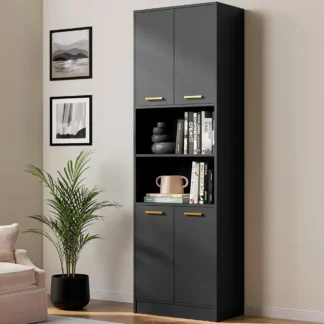 Gabinete de despensa de cocina, gabinete de almacenamiento de madera de 75 pulgadas de alto con puertas y estantes, gabinete de hucha de utilidad de encimera abierta de 4 puertas