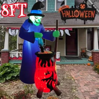 Modelo de decoración inflable de bruja de Halloween con luces LED, accesorios de decoración de interés para jardín al aire libre, 2,4 M/8 pies
