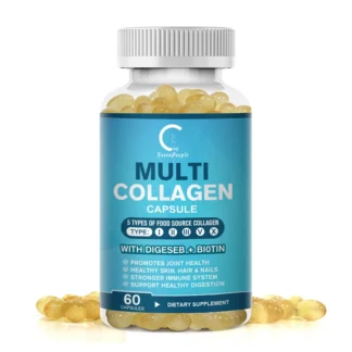 GPGP GreenPeople 60 cápsulas de colágeno múltiple (tipo I, II, III, V, X) blanqueamiento y antienvejecimiento-vitamina C, ácido hialurónico, sin gluten