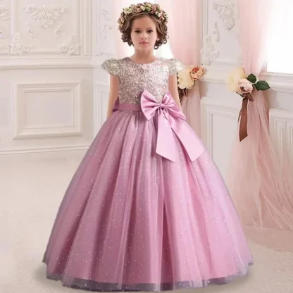 Vestido de princesa con bordado de lentejuelas para niños, Bola de cena larga, vestido de mariposa grande, fiesta de 3-12 años