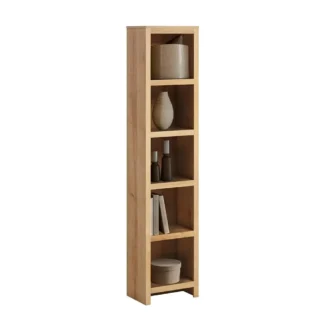 Moda Librería estrecha de 5 niveles de altura de 80"" en roble natural, estantería decorativa de almacenamiento moderna con 3 estantes ajustables para el hogar,