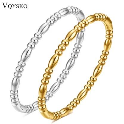 VQYSKO Pulsera de bola de acero inoxidable con forma de gota de agua, bucle cerrado dorado, brazalete de bambú Simple y versátil, joyería para mujer, pareja