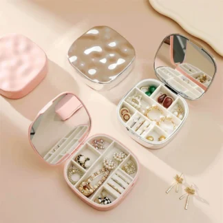 Caja de anillo portátil con forro de terciopelo, estuche de joyería de viaje compacto cuadrado, almacenamiento de collares Giftable para organización del hogar