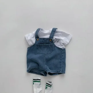 Conjunto de ropa de verano para bebé, traje para niña pequeña, camiseta infantil y conjunto de mezclilla para niño 2024