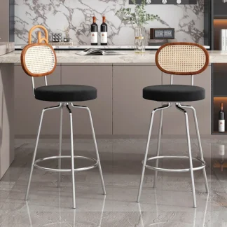 Taburetes de Bar de ratán tejidos modernos, silla alta de hierro, taburete de respaldo cómodo para encimera, isla de cocina, muebles minimalistas para el hogar