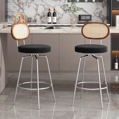 Taburetes de Bar de ratán tejidos modernos, silla alta de hierro, taburete de respaldo cómodo para encimera, isla de cocina, muebles minimalistas para el hogar