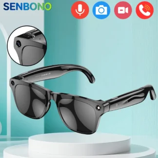 SENBONO AI gafas inteligentes con función de cámara 1M píxeles de alta definición foto vídeo música deportes gafas de vídeo para hombres y mujeres