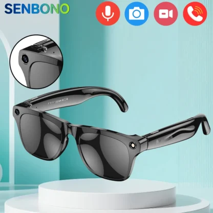 SENBONO AI gafas inteligentes con función de cámara 1M píxeles de alta definición foto vídeo música deportes gafas de vídeo para hombres y mujeres