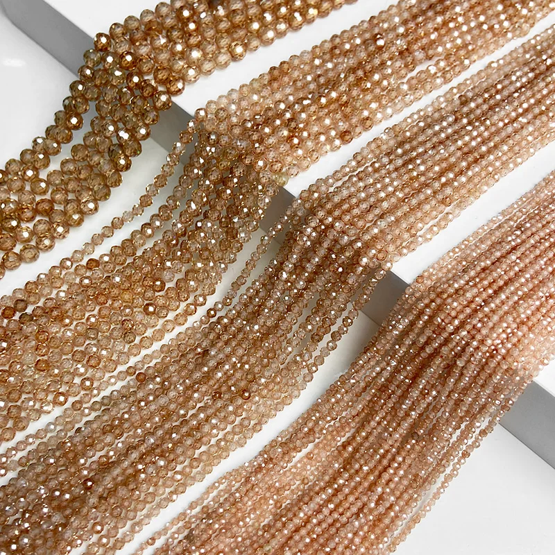 Cuentas de circón facetadas naturales color champán, cuentas espaciadoras sueltas para fabricación de joyería, accesorios de dijes Diy hechos a mano de 2, 3 y 4mm, venta al por mayor