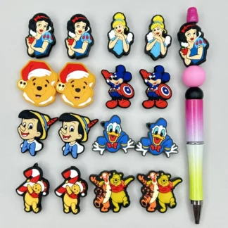 Mini cuentas de silicona de dibujos animados para bebé, cadena para pezones, bolígrafo con cuentas, accesorios de joyería, cuentas focales de silicona de calidad alimentaria, 10 Uds.