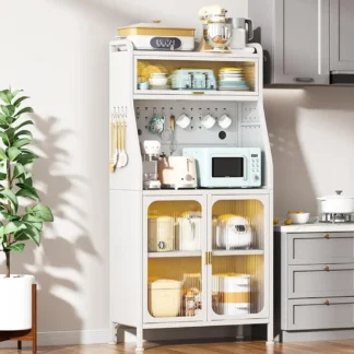 Gabinete de cocina con almacenamiento, gabinete de despensa de alimentos de 66 pulgadas de alto con soporte para microondas, gabinetes de almacenamiento de cocina con puertas y