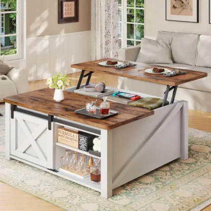 Mesa de centro elevable de 31,5" con almacenamiento, mesa de centro cuadrada para sala de estar