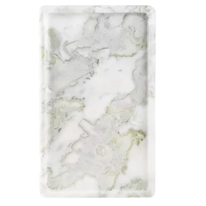 Bandeja de perfume de mármol natural africano, bandeja de tocador para tapas de tocador, bandejas de servicio de 14 x 8,5 pulgadas para buffet de fiesta, bandeja de piedra para