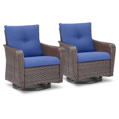 Sillas basculantes giratorias para Patio al aire libre, juego de 2 sillas basculantes de mimbre para Patio con respaldo alto, cojines cómodos y profundos