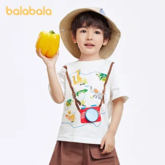 Balabala-Camiseta de manga corta para niños, Top de dibujos animados, algodón puro, a la moda, Primavera/Verano, 2024