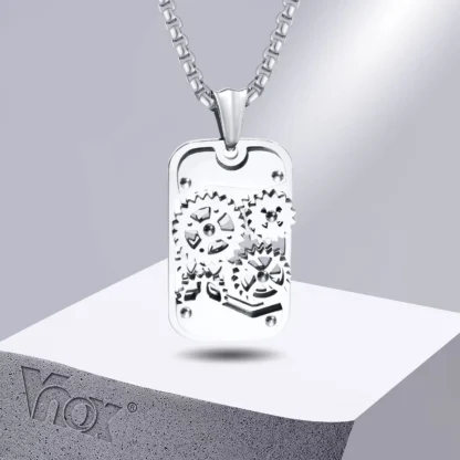 Vnox Spinner Gear Collar con colgante para hombres, diseño mecánico punk Dogtag, joyería de collar Cool Rock Boy