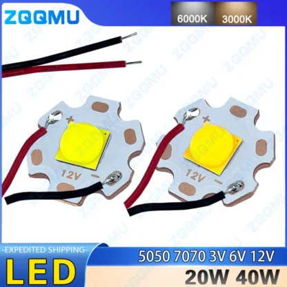 3V 6V 12V LED 20W 40W de alta potencia 5050 7070 Chip soporte de cerámica lámpara cuentas linterna faro reflector