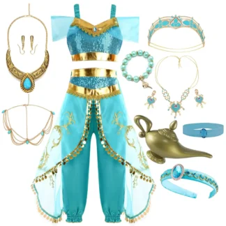 Vestido de princesa de estilo árabe de cuentos de hadas de Disney para niños, disfraz de Aladino Jasmine, lámpara mágica para niñas, ropa de actuación de historia