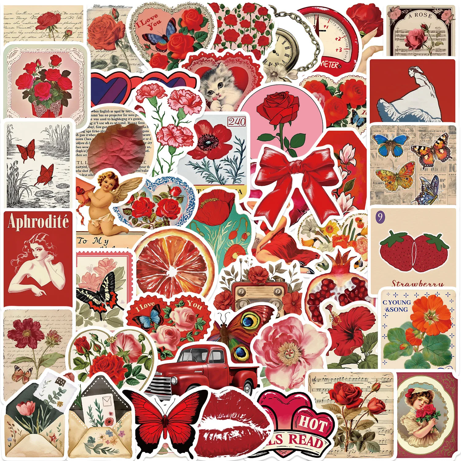 10/30/50 Uds. Pegatina de Graffiti estética roja Retro para guitarra, portátil, calcomanías de equipaje, teléfono, cuaderno, papelería, pegatinas impermeables