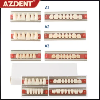 AZDENT-dientes dentales de resina sintética, dentadura Dental, dientes superiores, anteriores, inferiores, posteriores, A1/A2/A3, para prótesis Dental