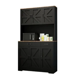 Gabinete de almacenamiento de despensa de cocina de 71 pulgadas, gabinete de despensa de comida de granja con soporte para microondas, gabinetes de almacenamiento altos con alimentación