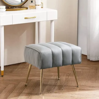 Banco otomano de terciopelo, reposapiés moderno, trapecio, acabado dorado, gris