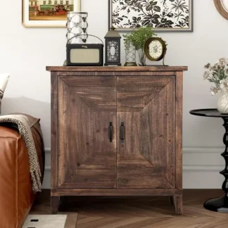 Gabinete de almacenamiento con acento de madera con 2 puertas, gabinete decorativo de estilo granja de madera, aparador Buffet para entrada y sala de estar