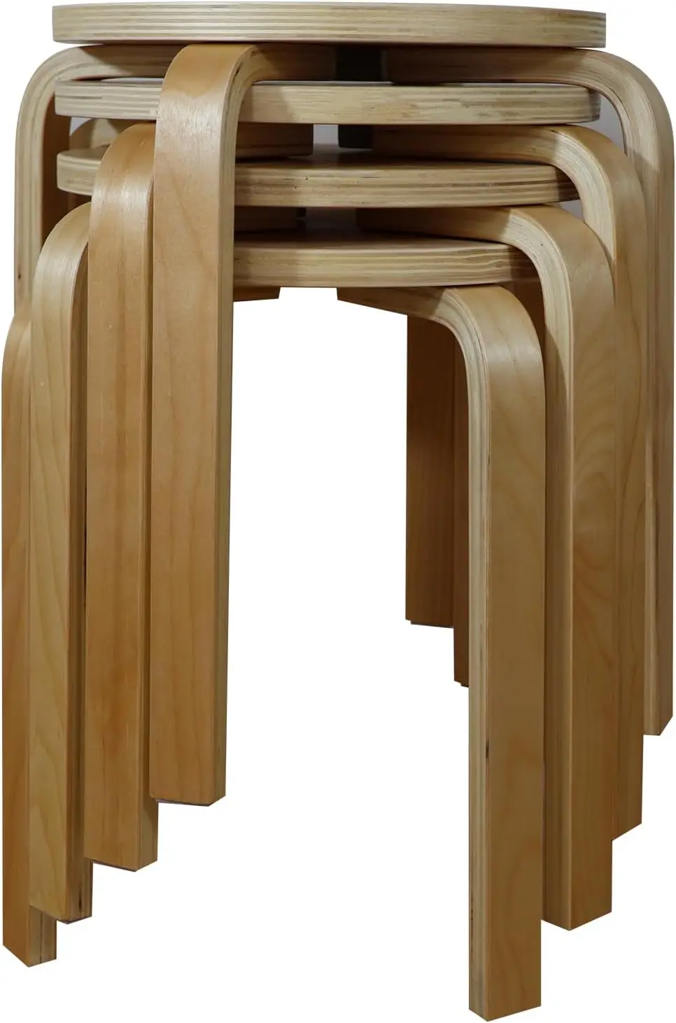 Juego de 4 taburetes apilables de madera curvada, sin respaldo de 17 pulgadas de altura, almohadilla de fieltro antideslizante, silla de mostrador, mesa auxiliar pequeña, adecuada para