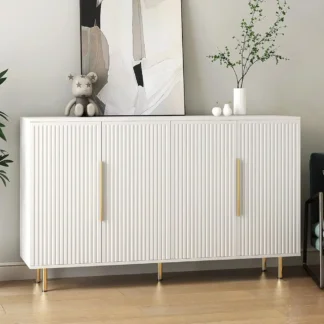 Aparador, Buffet grande de 56"" con almacenamiento, credenza de madera con 4 puertas estriadas y estantes ajustables, para sala de estar,