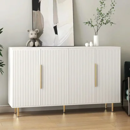 Aparador, Buffet grande de 56"" con almacenamiento, credenza de madera con 4 puertas estriadas y estantes ajustables, para sala de estar,