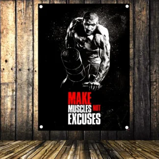 MAKE MUSCLES NOT EXCUSES Vintage Fitness Banners Banderas Culturismo Deportes Inspiradores Pósteres Tapiz Gimnasio Decoración de Pared