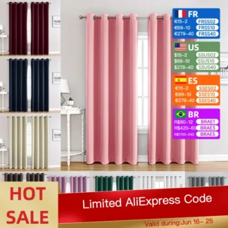 Cortinas opacas perforadas simples y modernas de 16 colores para decorar salas de estar, dormitorios, rosa, morado, marrón, gris