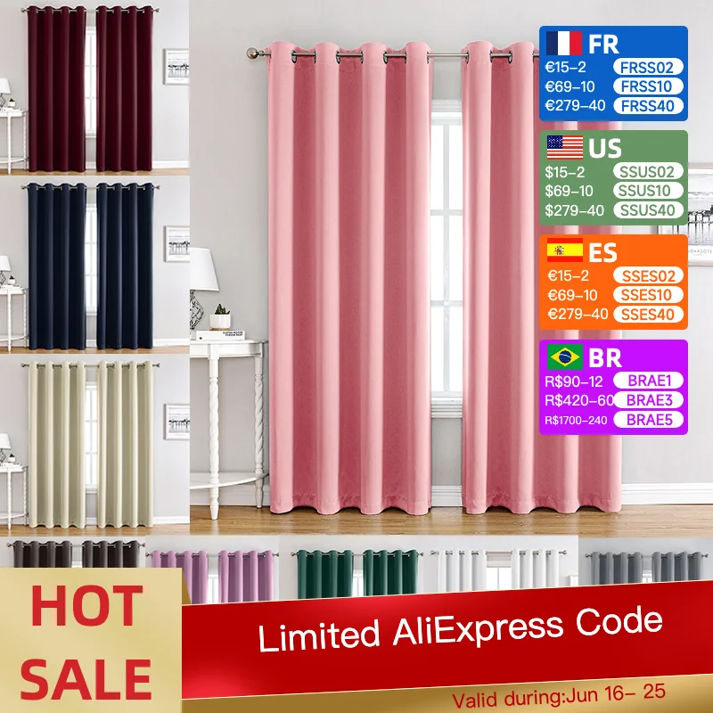 Cortinas opacas perforadas simples y modernas de 16 colores para decorar salas de estar, dormitorios, rosa, morado, marrón, gris