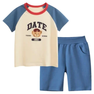 Chándal de oso de dibujos animados Unisex, 2 uds., novedad de verano 2025, Camiseta de algodón de manga corta para niños y niñas + Pantalones cortos deportivos, 2-9 años, envío directo