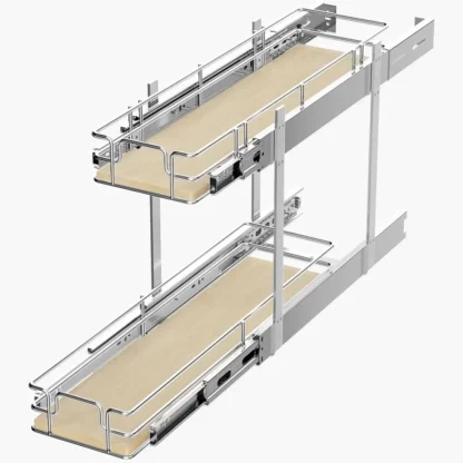 Organizador de gabinete extraíble individual de 2 niveles 51⁄2""W X 211⁄2""D, organizadores de estantes de madera deslizantes, organización de cajones extraíbles