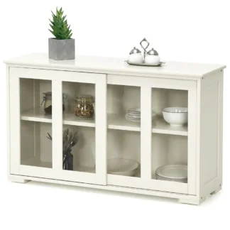 Gabinete de Buffet con almacenamiento, gabinete de Buffet de pizarra con estante ajustable y puerta corrediza de vidrio, gabinete de almacenamiento apilable para