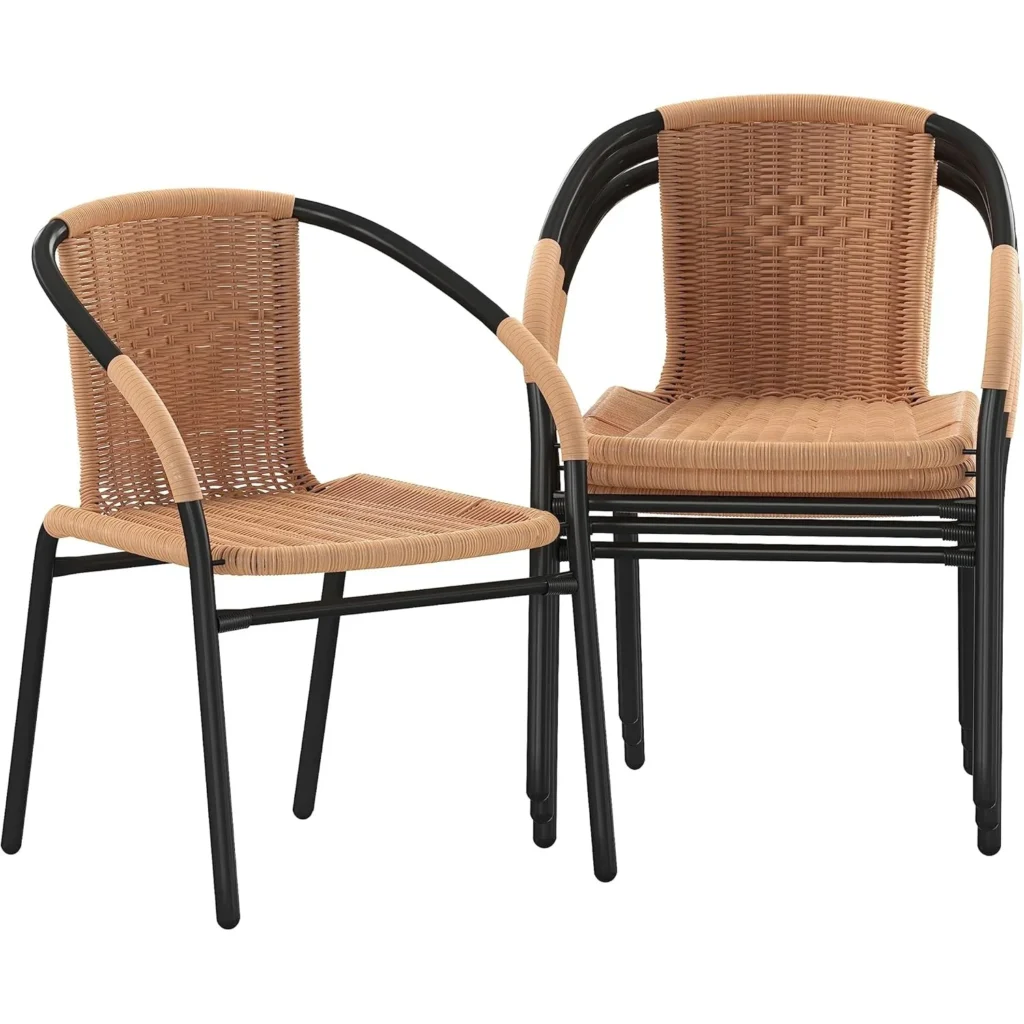 Lila Paquete de 4 sillas apilables para restaurante interior y exterior de ratán beige | Asientos versátiles y elegantes