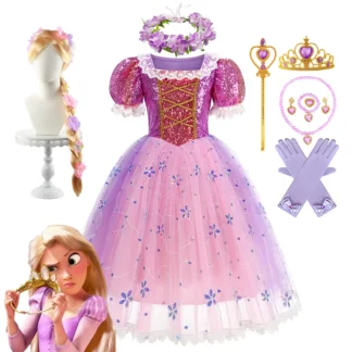 Disney-vestido de princesa Rapunzel para niños, disfraz enredado para niñas, Carnaval, Halloween, fiesta de cumpleaños, pelucas elegantes