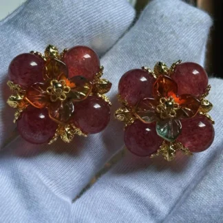 Pendientes de tuerca de cristal de cuarzo y fresa Natural para mujer, diseño Original Vintage, pendientes de tuerca de flor de cristal esmaltado de color checo Retro